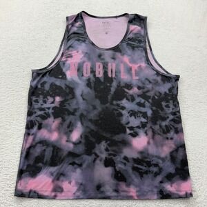 NOBULL Mens XL Performance Tank Top Pink Black Tie Dye Logo Sleeveless Gym Shirt